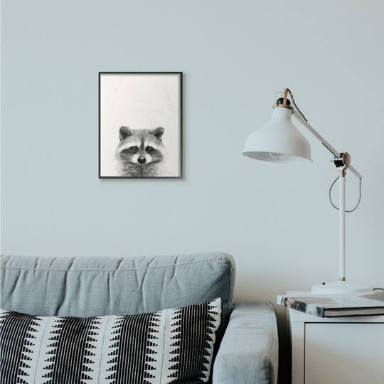 Stupell Industries Raccoon Portrait Grey Drawing Design Framed Wall Art